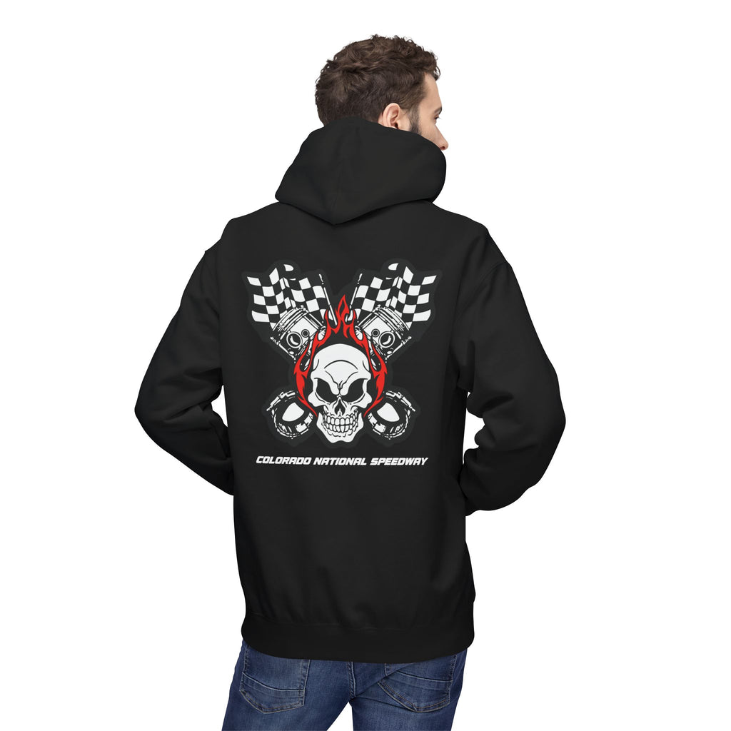 Racing Pistons and Skull Hoodie Unisex | Colorado National Speedway