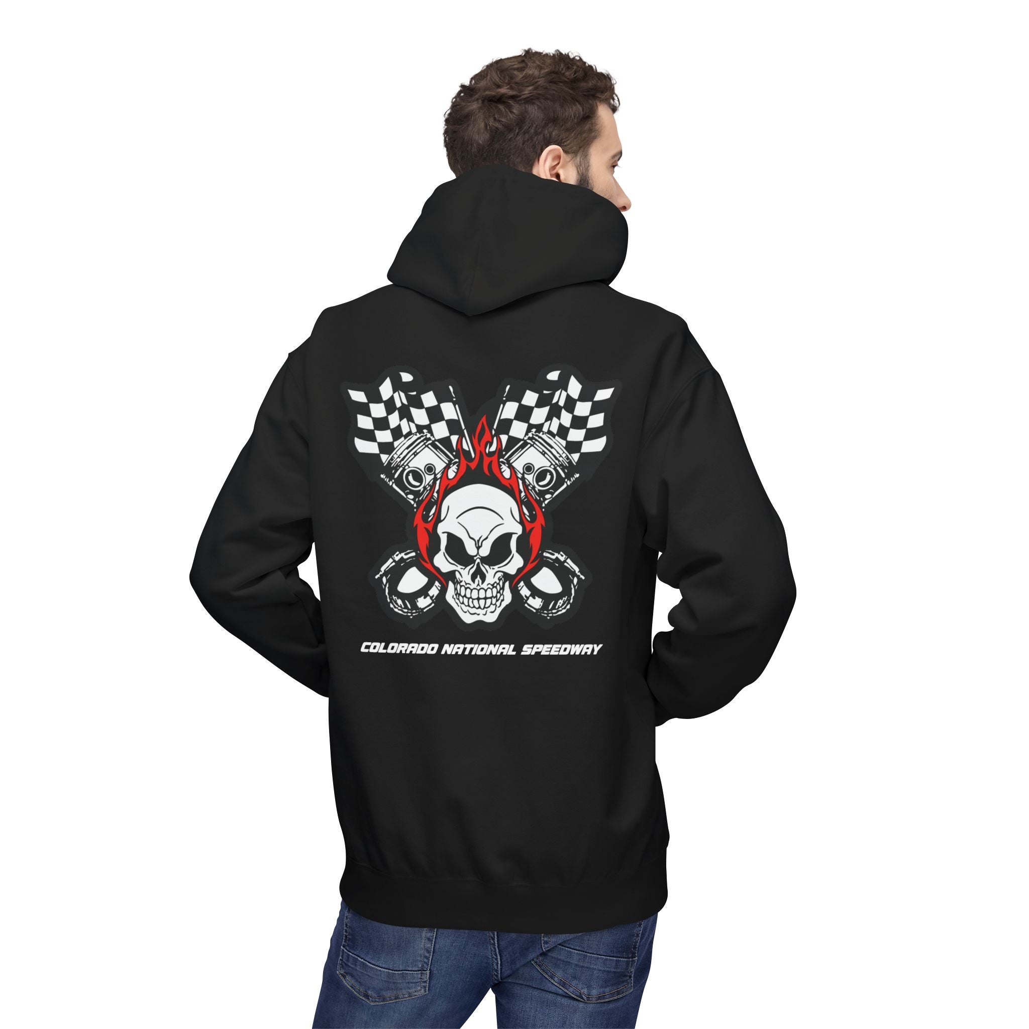 Racing Pistons and Skull Hoodie Unisex | Colorado National Speedway