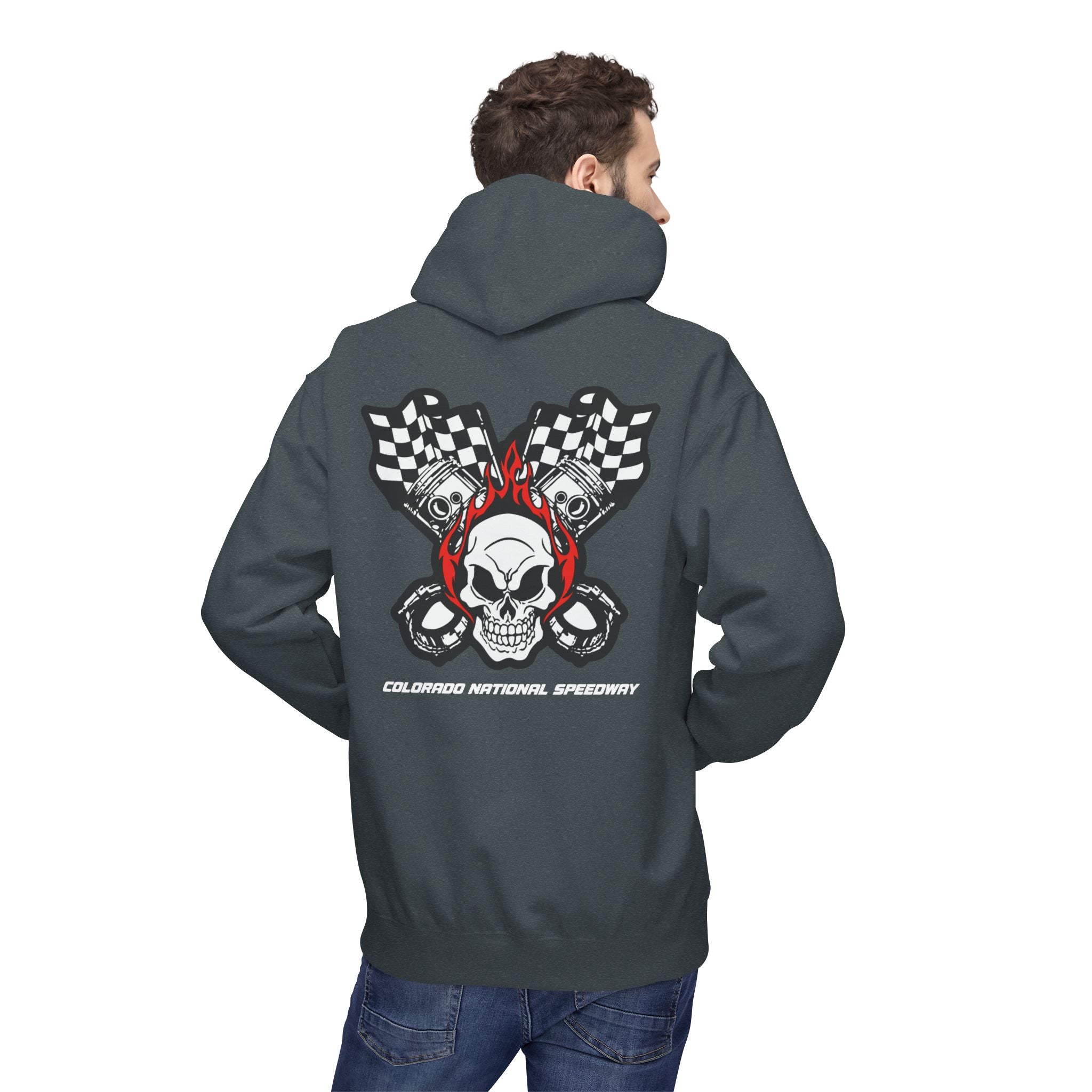 Racing Pistons and Skull Hoodie Unisex | Colorado National Speedway